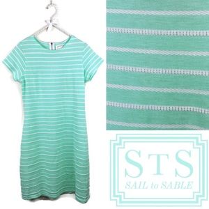 Sail To Sable Green White Summer Knit Striped Short Sleeve Mini Dress Size XS